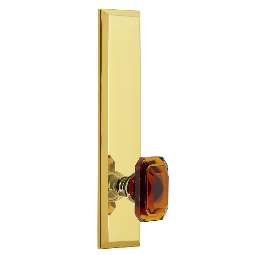 Grandeur by Nostalgic Warehouse FAVBCA Fifth Avenue Tall Plate Privacy with Baguette Amber Knob in Lifetime Brass